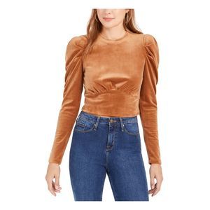 Kit + Sky Womens Brown Long Sleeve Jewel Neck Top L